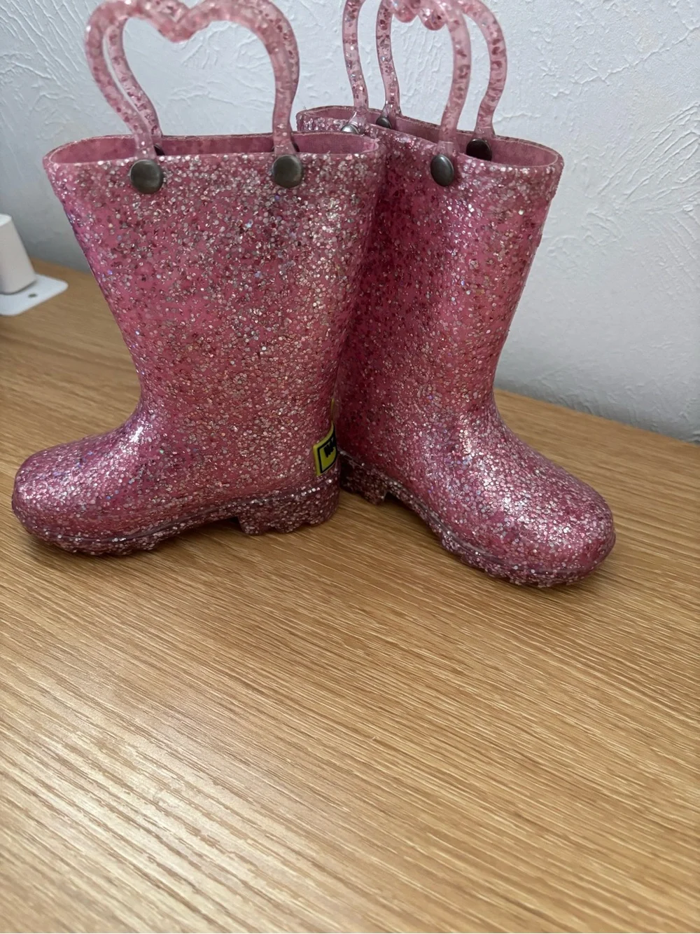 Western Chief Pink Glitter Kids Rain Boots with Heart Handles